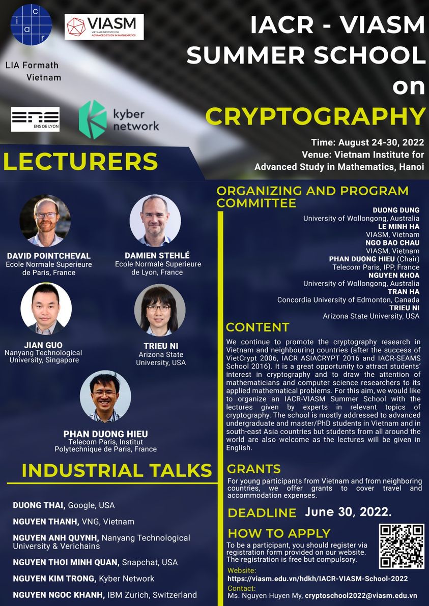 THÔNG TIN TRƯỜNG HÈ IACR-VIASM VỀ MẬT MÃ (IACR-VIASM SUMMER SCHOOL ON CRYPTOGRAPHY)