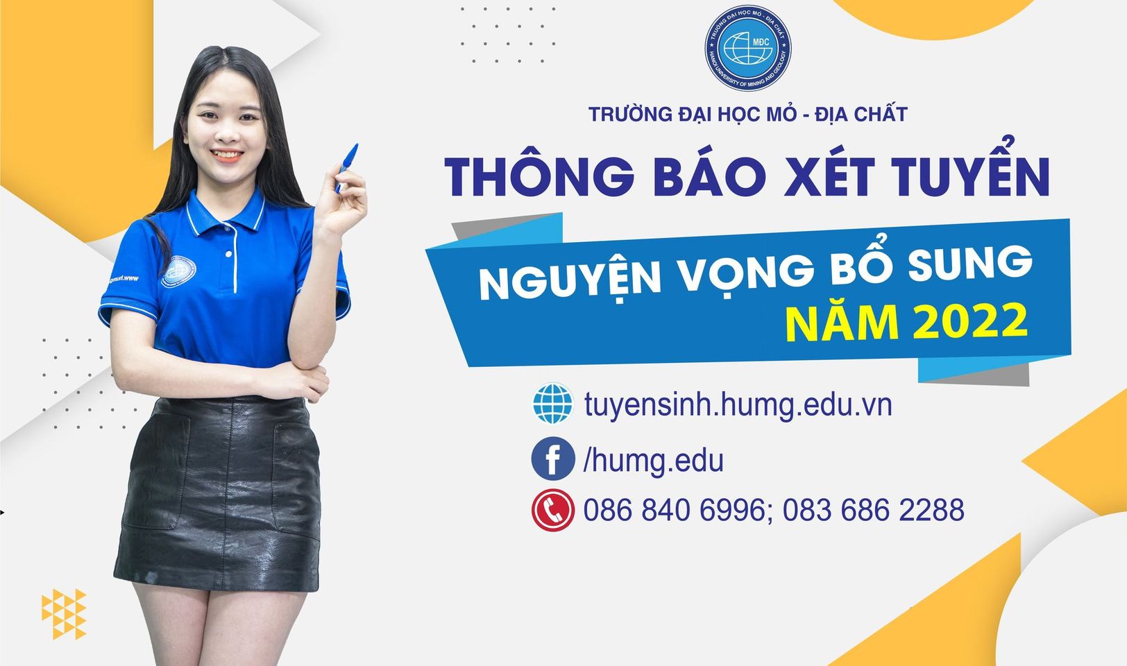 TRƯỜNG ĐẠI HỌC MỎ - ĐỊA CHẤT THÔNG BÁO TUYỂN NGUYỆN VỌNG BỔ SUNG NĂM 2022