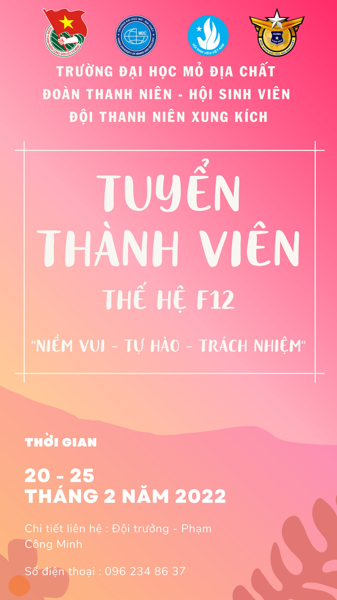 TUYỂN THÀNH VIÊN THẾ HỆ F12 ĐỘI THANH NIÊN XUNG KÍCH